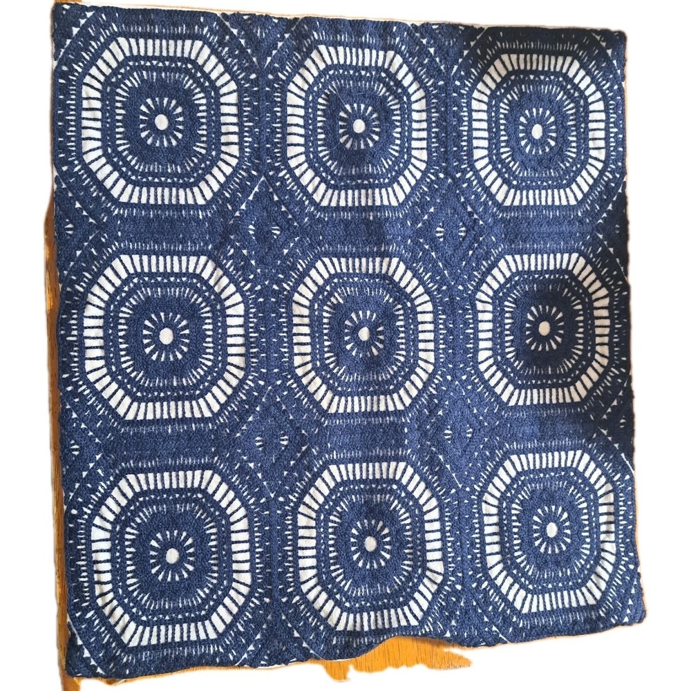 Embrodiery Pillow Cover Navy Blue Cream Square 16" x 17"